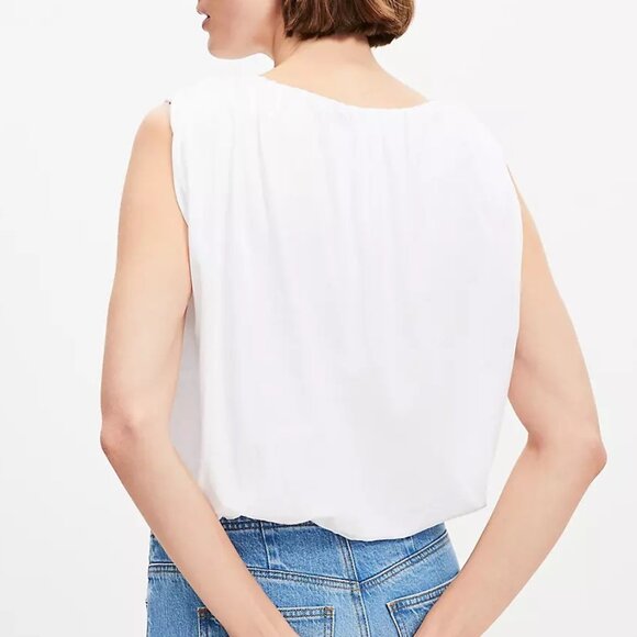 NWT Loft Ruched Bubble Hem Shell White Shirt, S - Picture 3 of 6